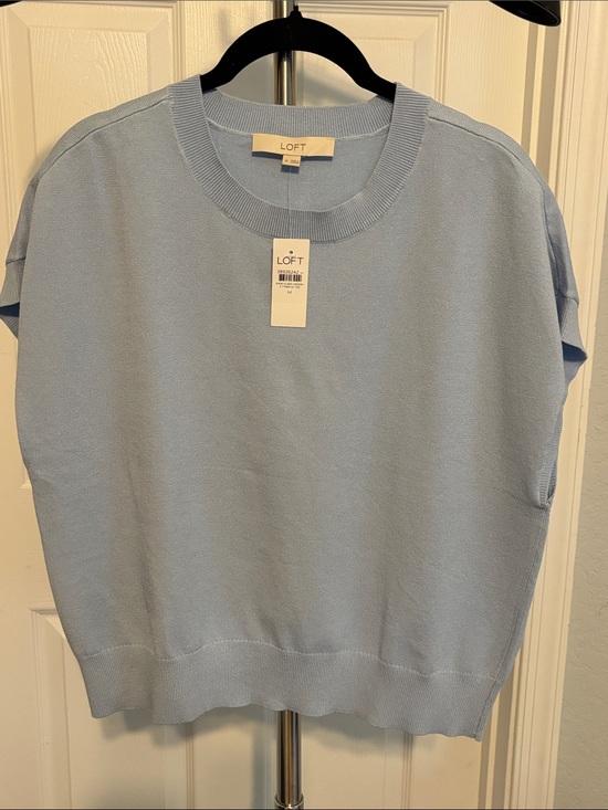 LOFT Sweaters - LOFT Light Blue Short Sleeve Crewneck Wedge Sweater